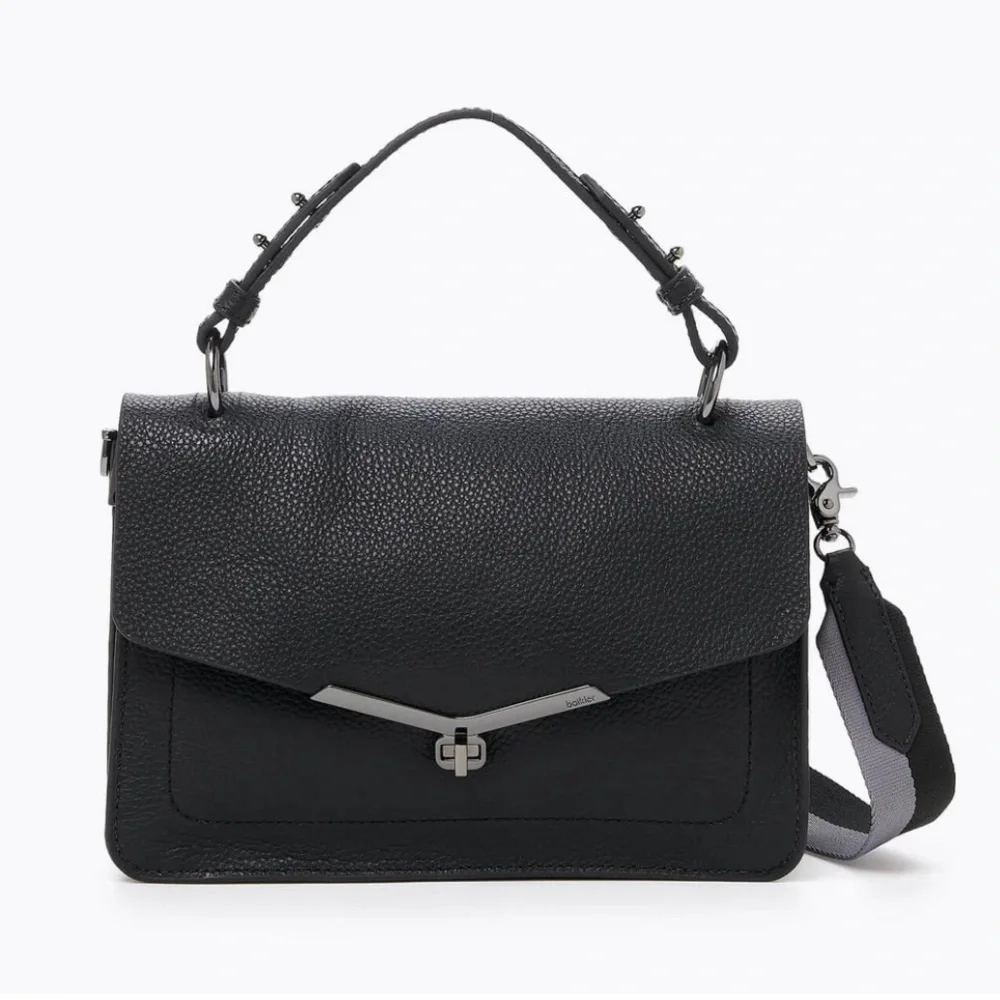 BOTKIER Valentina pebbled leather women's top handle crossbody BLACK/HEM…